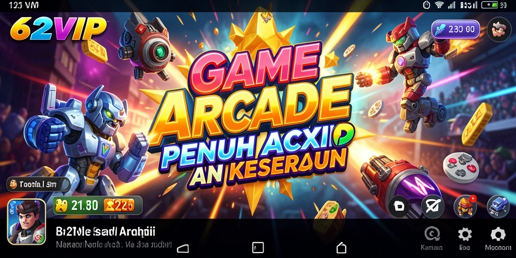 Tampilan gameplay seru 62VIP dengan aksi cepat dan karakter unik.