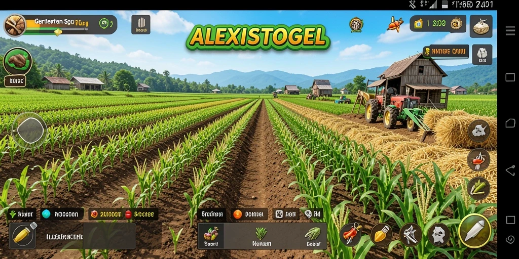 Tampilan gameplay ALEXISTOGEL menampilkan aktivitas bertani yang seru dan interaktif.