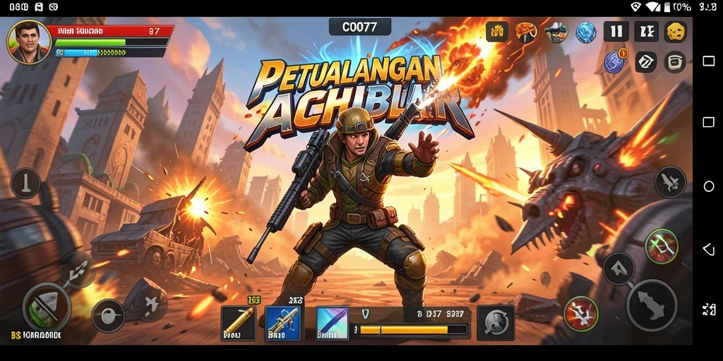 Tampilan gameplay aksi yang mendebarkan dalam C0077.