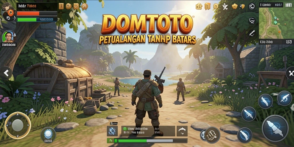 Tangkapan layar menunjukkan pemain menjelajahi dunia luas dalam DOMTOTO.