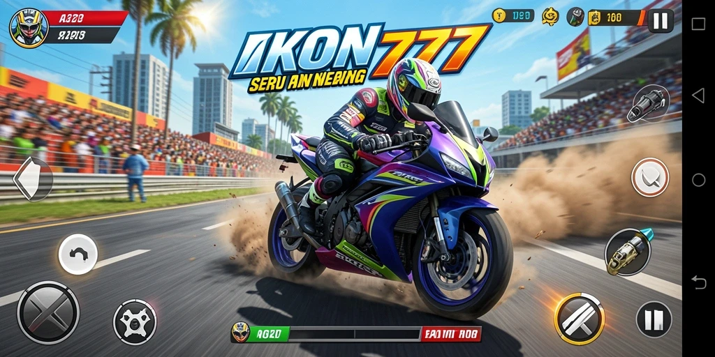 Tampilan gameplay seru balapan motor di IKON777.