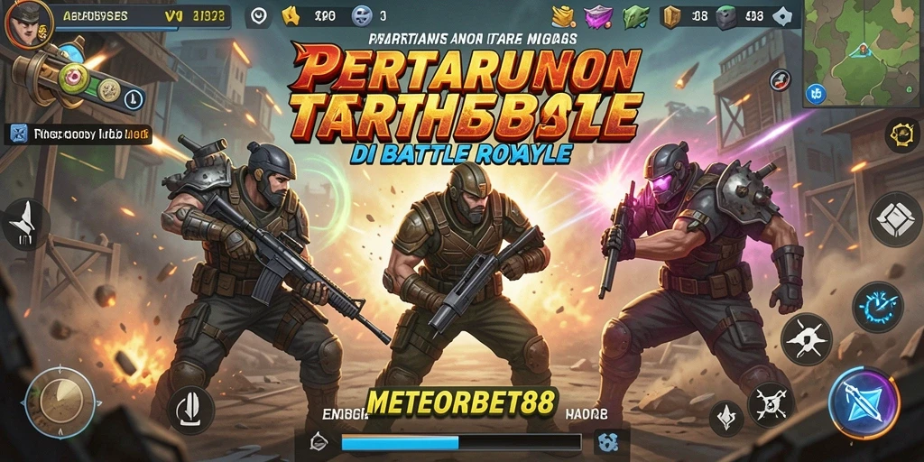 Tampilan gameplay seru dari METEORBET88 dalam pertempuran Battle Royale.
