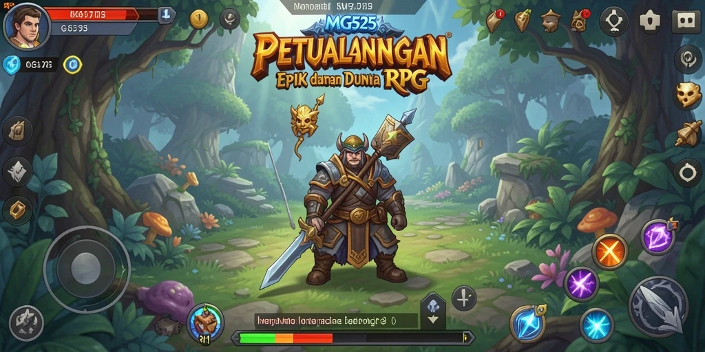 Tangkapan layar gameplay RPG MG525 menunjukkan pertarungan epik dan eksplorasi dunia.