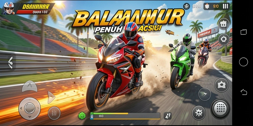 Gambaran visual balapan motor yang mendebarkan di T6.